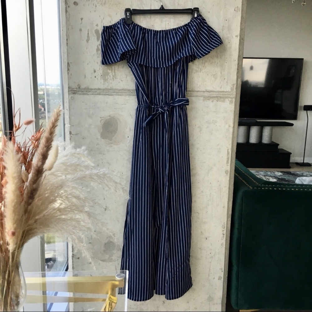 Favlux Striped Off the Shoulder Maxi Dress L
